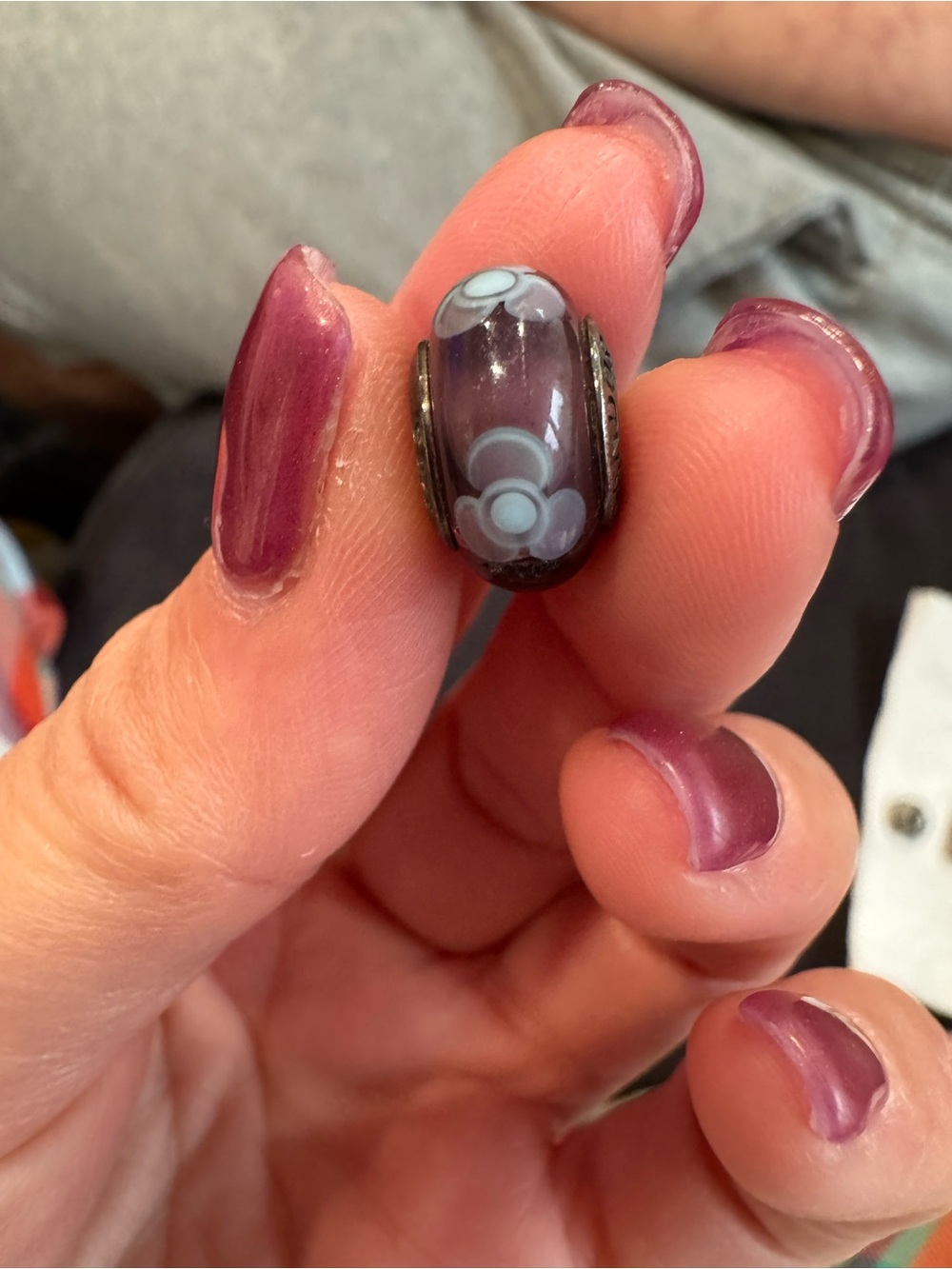 Pandora Purple Glass Bead Charm with Flowers